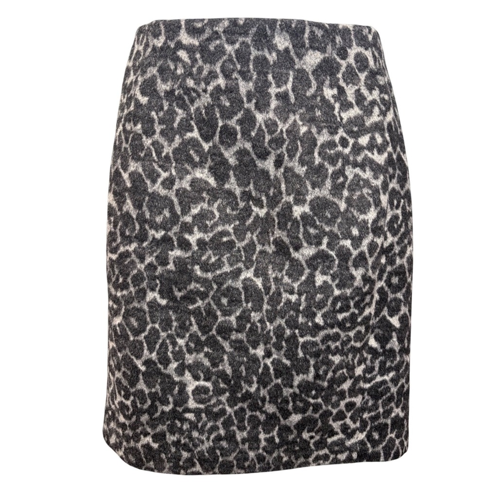 InWear Gray Leopard Print Wool Blend Giovanna Skirt Sz 8 Mob Wife Office Scandi